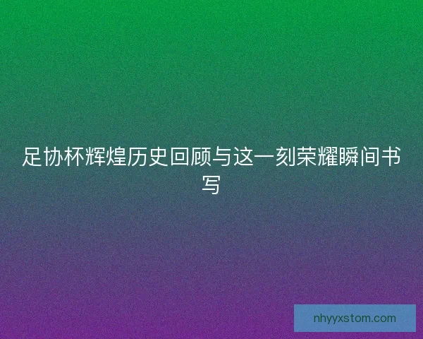 足协杯辉煌历史回顾与这一刻荣耀瞬间书写